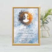 Celestial Geel Blauw Zon Maan Bruidsmeisje Luncheo Kaart (Staand voorkant)