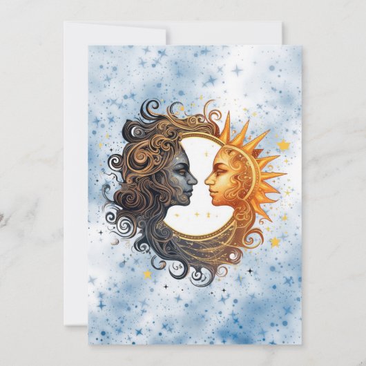 Celestial Geel Blauw Zon Maan Bruidsmeisje Luncheo Kaart (Achterkant)