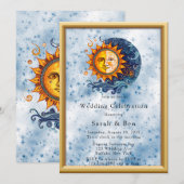 Celestial Geel Blauw Zon Maan Bruiloft Kaart (Voorkant / Achterkant)