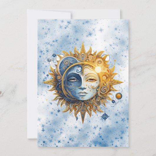 Celestial Geel Blauw Zon Maan Brunch & Bubble Kaart (Achterkant)