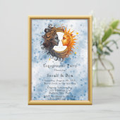 Celestial Geel Blauw Zon Maan Verlovingsfeest Kaart (Staand voorkant)