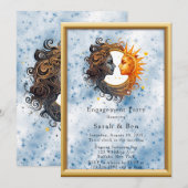 Celestial Geel Blauw Zon Maan Verlovingsfeest Kaart (Voorkant / Achterkant)