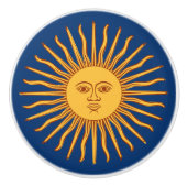 Celestial geel zonneschijn gezicht op blauw Elegan Keramische Knop (Voorkant)