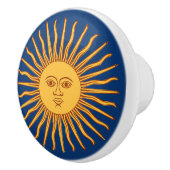 Celestial geel zonneschijn gezicht op blauw Elegan Keramische Knop (Rechts)
