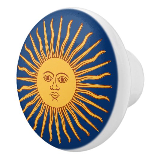 Celestial geel zonneschijn gezicht op blauw Elegan Keramische Knop (Rechts)