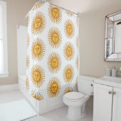 Celestial Geel Zonneschijn Gezicht op Wit Elegant Douchegordijn (In situ)