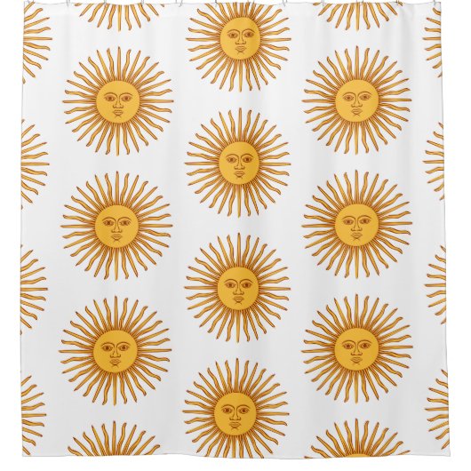Celestial Geel Zonneschijn Gezicht op Wit Elegant Douchegordijn (Voorkant)