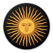 Celestial Geel Zonneschijn Gezicht op Zwart Elegan Keramische Knop (Voorkant)