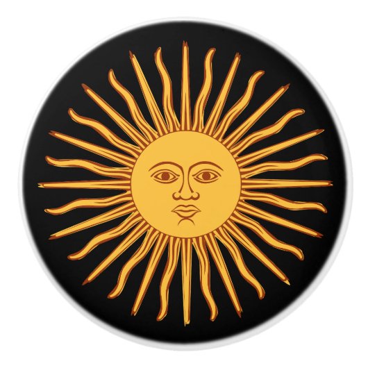 Celestial Geel Zonneschijn Gezicht op Zwart Elegan Keramische Knop (Voorkant)