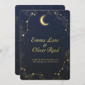 Celestial Gemini Wedding Invitation Elegant Double Kaart (Voorkant / Achterkant)