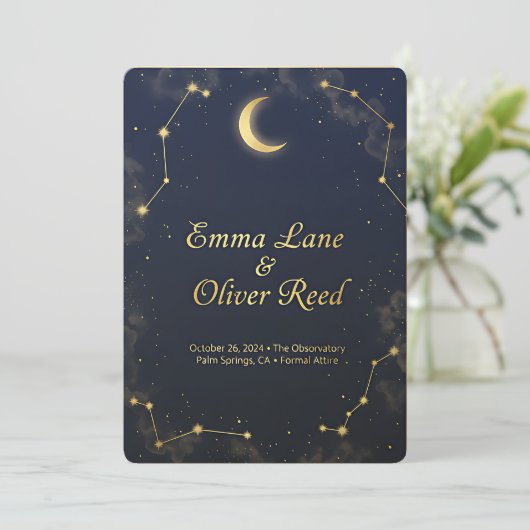 Celestial Gemini Wedding Invitation Elegant Double Kaart (Staand voorkant)