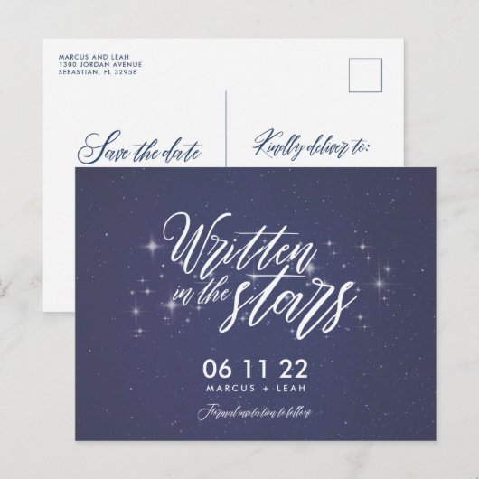 Celestial Geschreven In De Sterren Save The Date Briefkaart (Voorkant / Achterkant)