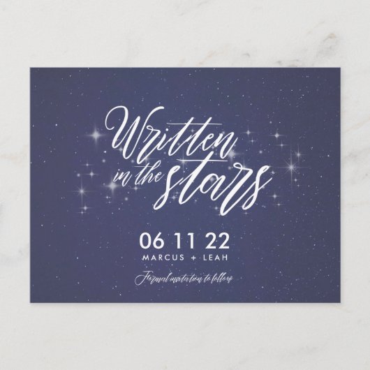 Celestial Geschreven In De Sterren Save The Date Briefkaart (Voorkant)