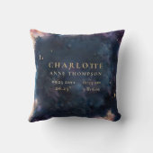 Celestial Gift Geboortestatistieken Keepsake Navy Kussen (Achterkant)
