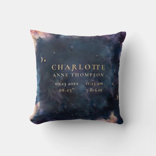 Celestial Gift Geboortestatistieken Keepsake Navy  Kussen (Voorkant)