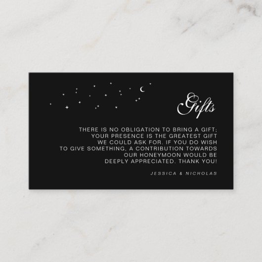 Celestial Gift & Honeymoon Fund Black Wedding Informatiekaartje (Voorkant)