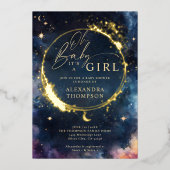 Celestial Gift Midnight Blue Elegant Baby shower Folie Uitnodiging (Voorkant)