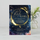 Celestial Gift Midnight Blue Elegant Baby shower Folie Uitnodiging (Staand Voorkant)