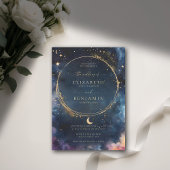 Celestial Gift Midnight Blue Elegant Gold Wedding Kaart