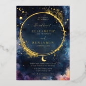 Celestial Gift Midnight Blue Romantische Star Wedd Folie Uitnodiging (Voorkant)