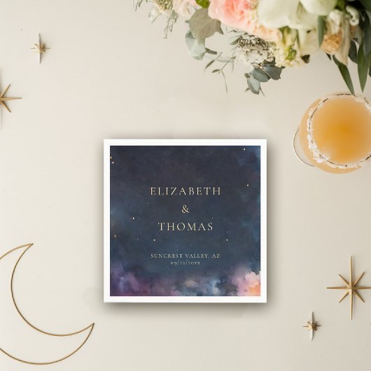 Celestial Gift Midnight Blue Sky Stars Waterverf Servet