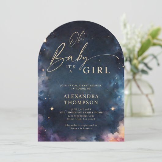Celestial Gift Midnight Blue Star Arch Baby shower Kaart (Staand voorkant)