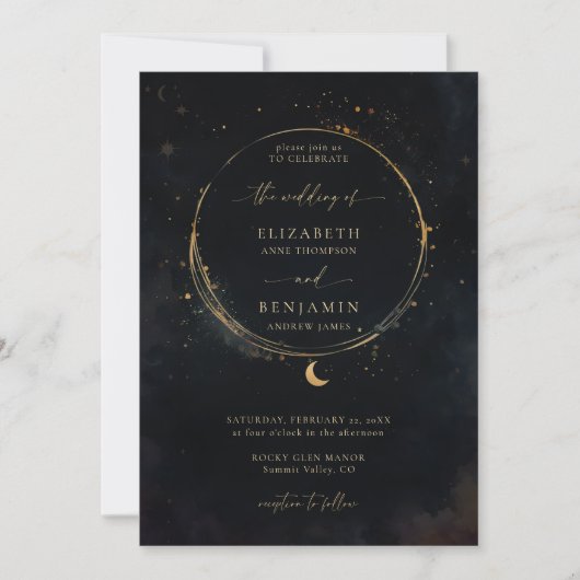 Celestial Gift Moody Dark Elegant Gold Wedding Kaart (Voorkant)