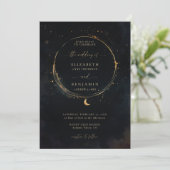 Celestial Gift Moody Dark Elegant Gold Wedding Kaart (Staand voorkant)