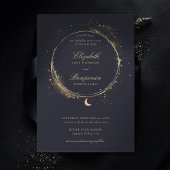 Celestial Gift Moody Navy Elegant Gold Wedding Kaart