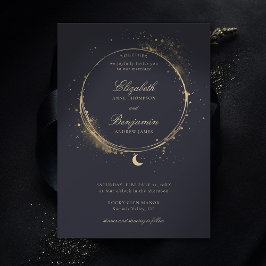 Celestial Gift Moody Navy Elegant Gold Wedding Kaart
