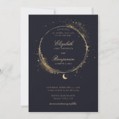Celestial Gift Moody Navy Elegant Gold Wedding Kaart (Voorkant)