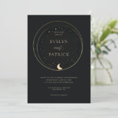 Celestial Gift Moody Navy Elegant Modern Wedding Kaart (Staand voorkant)