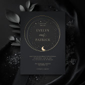 Celestial Gift Moody Navy Elegant Modern Wedding Kaart