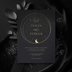 Celestial Gift Moody Navy Elegant Modern Wedding Kaart