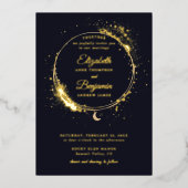 Celestial Gift Moody Navy Elegant Wedding Gold Folie Uitnodiging (Voorkant)