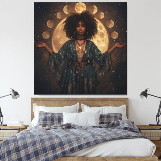 Celestial Goddess Afro Art – Uitgerekt Canvas (Insitu (Slaapkamer))