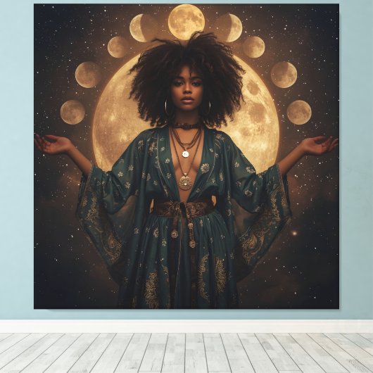 Celestial Goddess Afro Art – Uitgerekt Canvas (Insitu (Houten vloer))