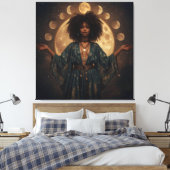 Celestial Goddess Afro Art – Uitgerekt Canvas Afdruk (Insitu (Slaapkamer))
