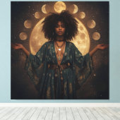 Celestial Goddess Afro Art – Uitgerekt Canvas Afdruk (Insitu (Houten vloer))
