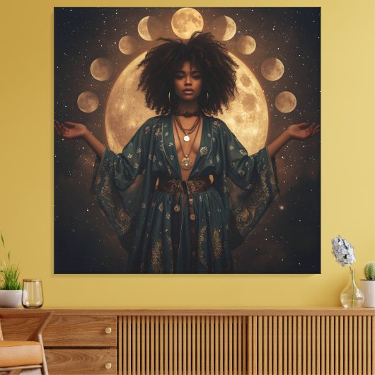 Celestial Goddess Afro Art – Uitgerekt Canvas Afdruk (Insitu (Woonkamer))