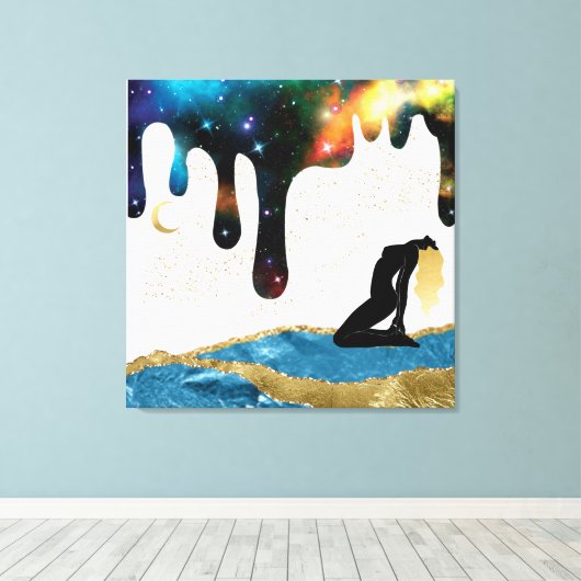 *~* Celestial Goddess Fantasy Mystical Gold Blue Canvas Afdruk (Insitu (Houten vloer))