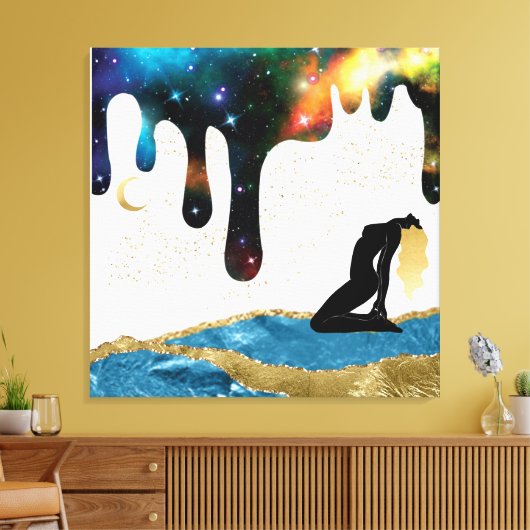 *~* Celestial Goddess Fantasy Mystical Gold Blue Canvas Afdruk (Insitu (Woonkamer))