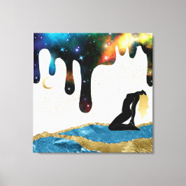 *~* Celestial Goddess Fantasy Mystical Gold Blue Canvas Afdruk