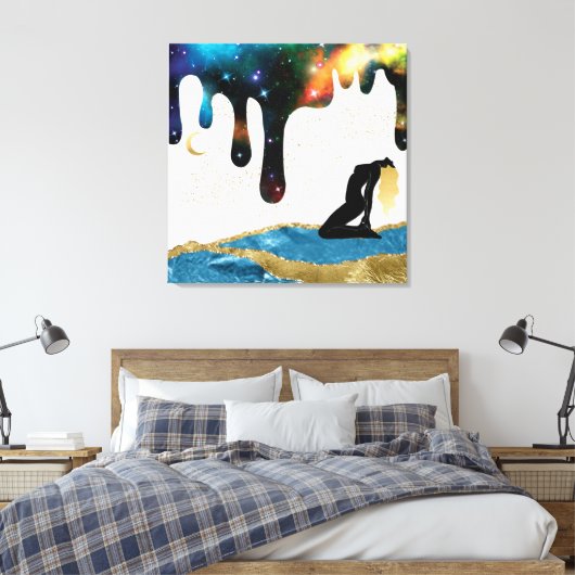 *~* Celestial Goddess Fantasy Mystical Gold Blue Canvas Afdruk (Insitu (Slaapkamer))