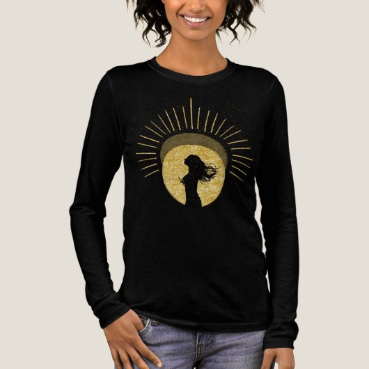 Celestial Goddess Silhouette in Golden Aura Art Tri-Blend Shirt (Voorkant)
