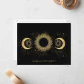 Celestial Gold Black Sun Moon Notitiekaartje (Voorkant / Achterkant in situ)