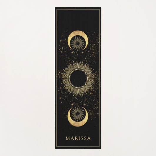Celestial Gold Black Sun Moon Phase Gepersonalisee Yogamat (Voorkant)