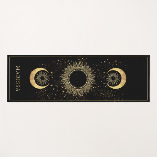 Celestial Gold Black Sun Moon Phase Gepersonalisee Yogamat (Voorkant (horizontaal))