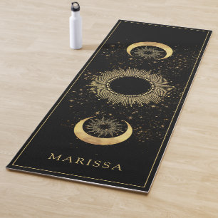 Celestial Gold Black Sun Moon Phase Gepersonalisee Yogamat