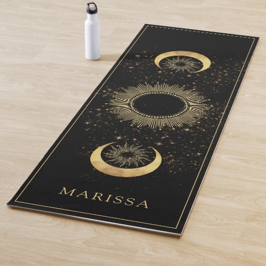 Celestial Gold Black Sun Moon Phase Gepersonalisee Yogamat (In situ)
